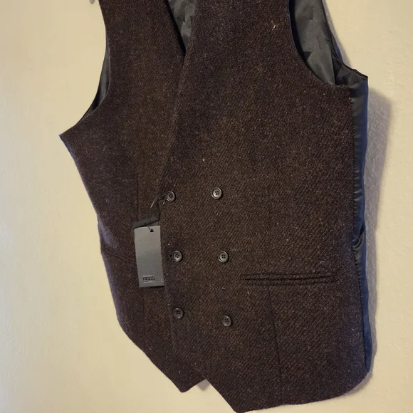 ASOS Harris Tweed Wool Vest 38R Brown Geometric Lining NWT - Picture 3 of 14